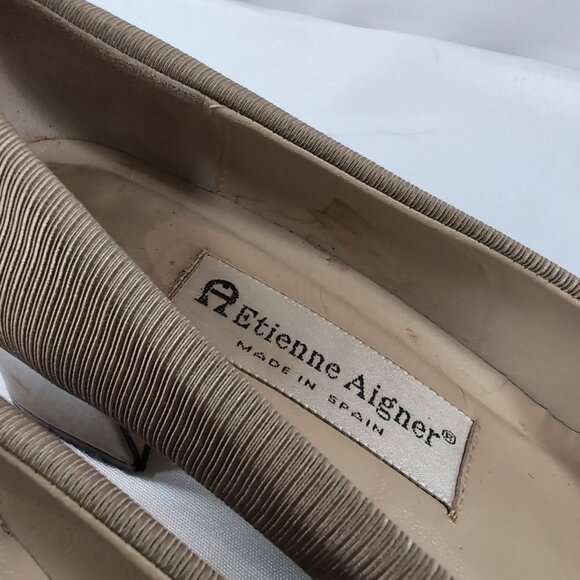 Etienne Aigner Kitten Heels Brown Tan Ribbed Taupe 8 Leather Italy Women Vintage - Picture 13 of 16
